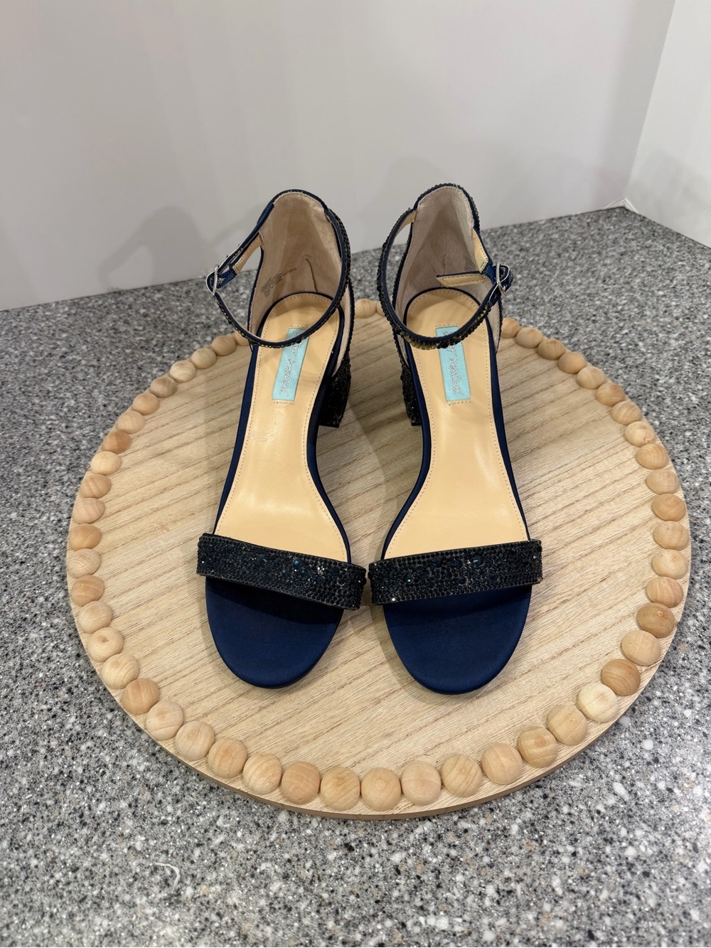 Blue by Betsey Johnson Mari Navy Rhinestone Block Heel Sandals 9.5 - Picture 3 of 9